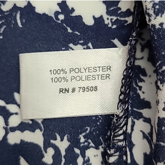 Violet + Claire Blouse White Navy Floral Long Sleeve Semi Sheer Ruffle Sz Small - Picture 10 of 15